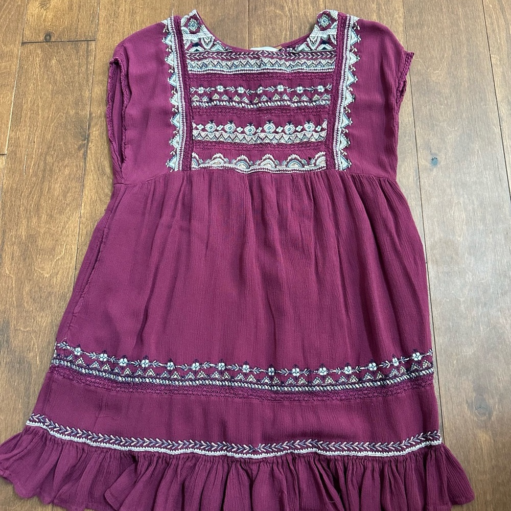 Free People Embroidered Sleeveless Tunic in Deep Berry